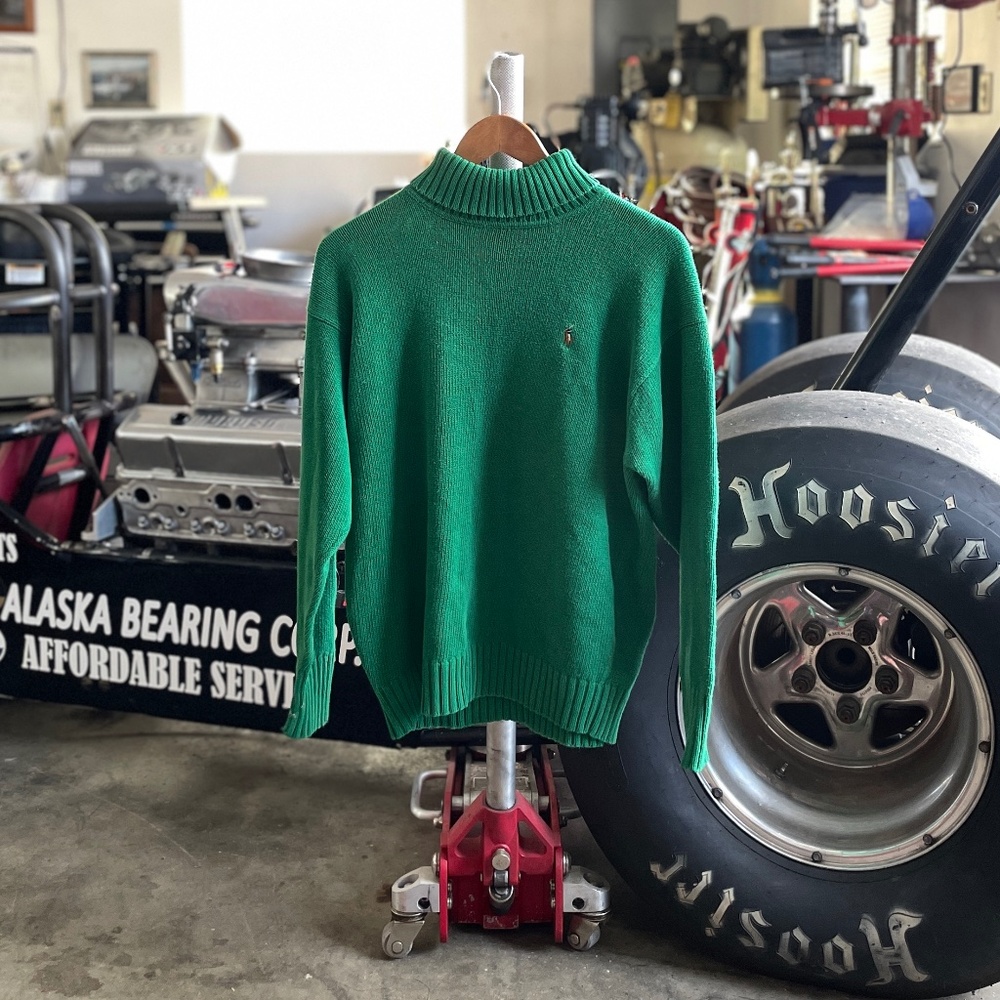 90’s Ralph Lauren - 100% Cotton Green Turtleneck Sweater